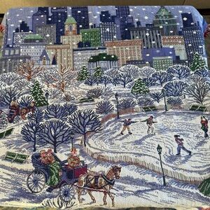Chatham Christmas Blanket Throw Collectible 58x48” City Skyscrapers Snow Horse